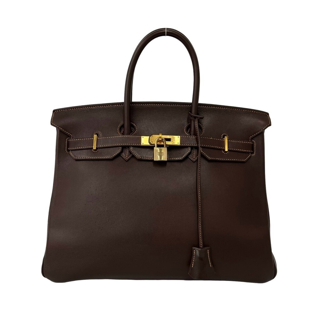 HERMES Birkin 35 Veau Gulliver Leather Handbag Tote Bag Havana Brown 621-6